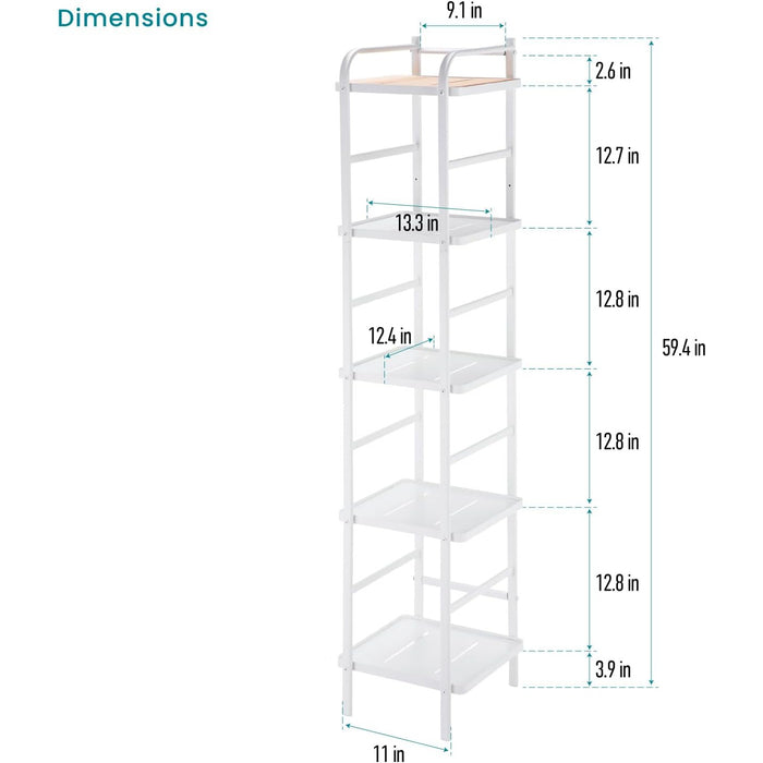 5 Tiers Storage Racks and Shelving, Tall and Slim Bamboo Accent with Steel Frame