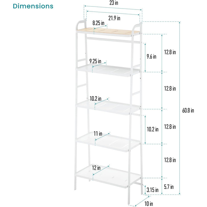 5 Tiers Storage Rack and Shelf, Bamboo Accent Shelf with Steel Frame