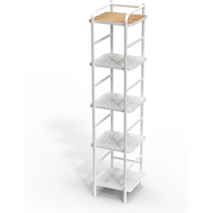 5 Tiers Storage Racks and Shelving, Tall and Slim Bamboo Accent with Steel Frame