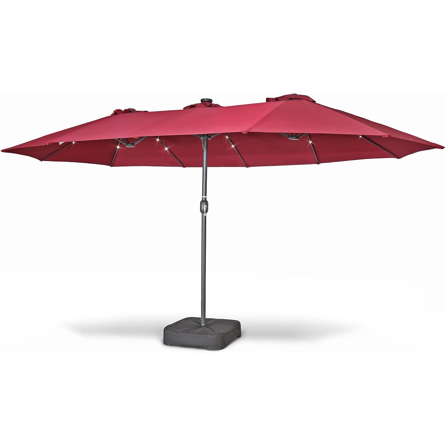 Home Zone KUS0090U 15x9 ft Double Head Patio Umbrella w/ Base & LED Lights Home Zone KUS0090U 15x9 ft Double Head Patio Umbrella w/ Base & LED Lights