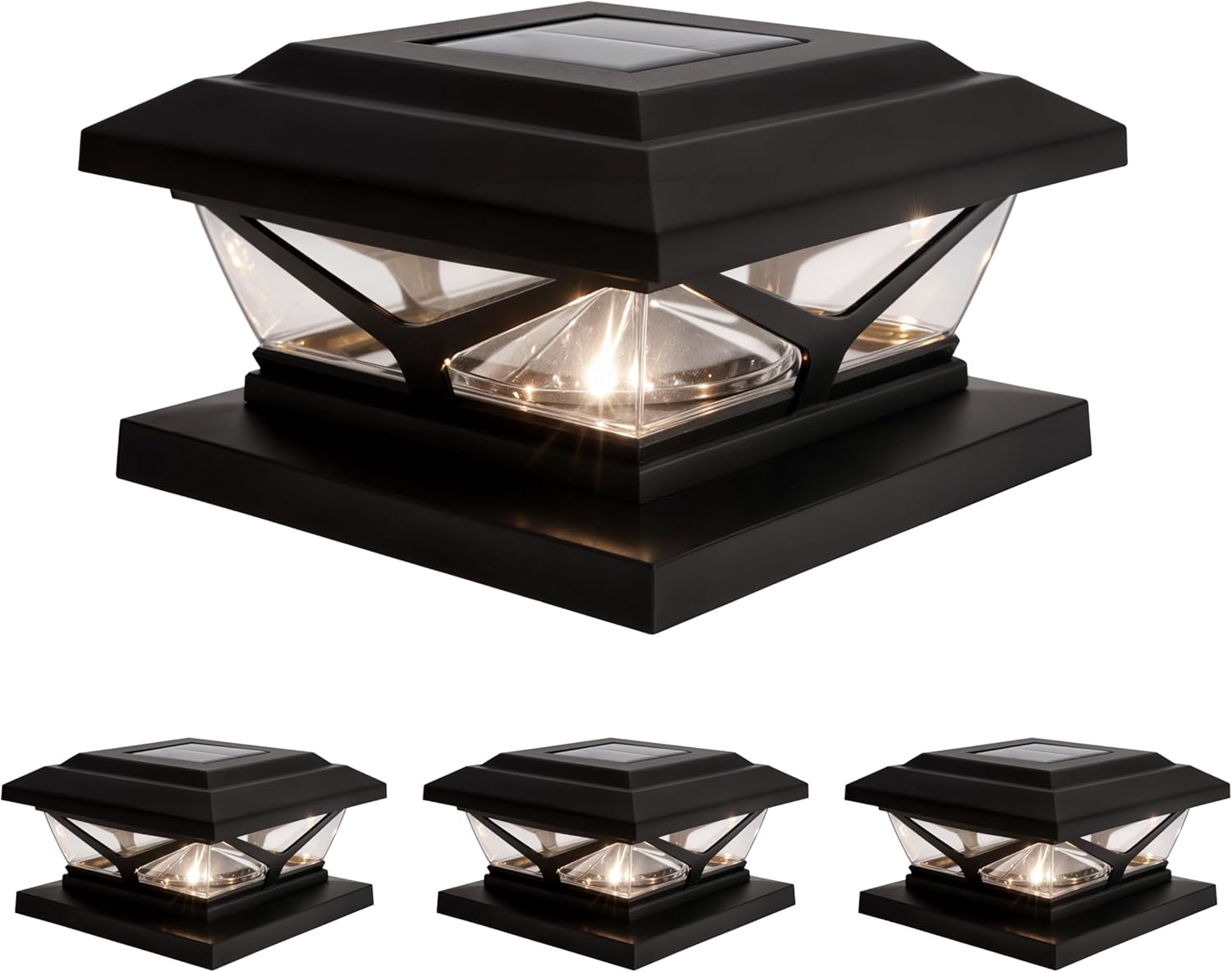 LED Adjustable Crown Style Solar Powered Post Cap Light - 4-Pack