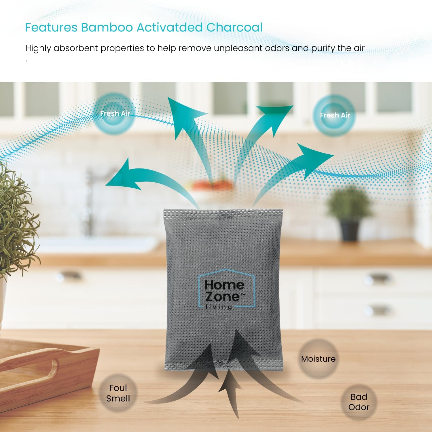 CleanAura Deodorizing Bamboo Activated Charcoal Filter Bag - Set of 4