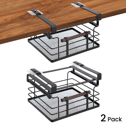 Under Shelf Pull-Out Drawer Kitchen Cabinet Organizer with Steel Mesh Basket and Wooden Handle, 11" Length - Home Zone Living