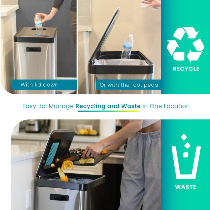 18.5 Gallon Dual Trash Can with CLEANAURA, 70 Liter Total Capacity - Home Zone Living