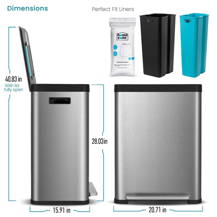 18.5 Gallon Dual Trash Can with CLEANAURA, 70 Liter Total Capacity - Home Zone Living