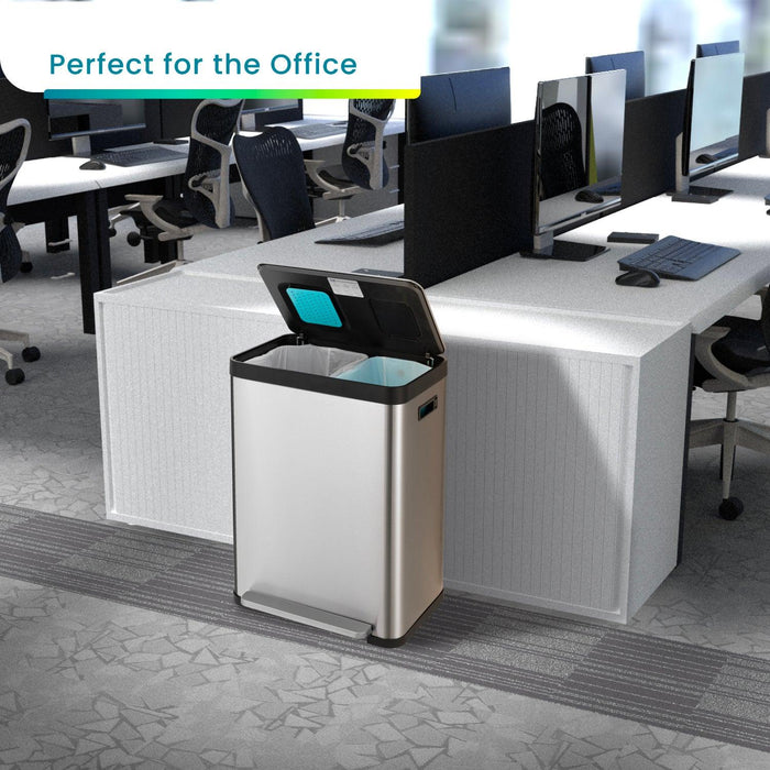 18.5 Gallon Dual Trash Can with CLEANAURA, 70 Liter Total Capacity - Home Zone Living