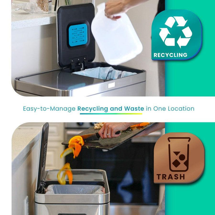 16 Gallon Dual Compartment Trash Can with CleanAura, 60 Liter Total Capacity - Home Zone Living