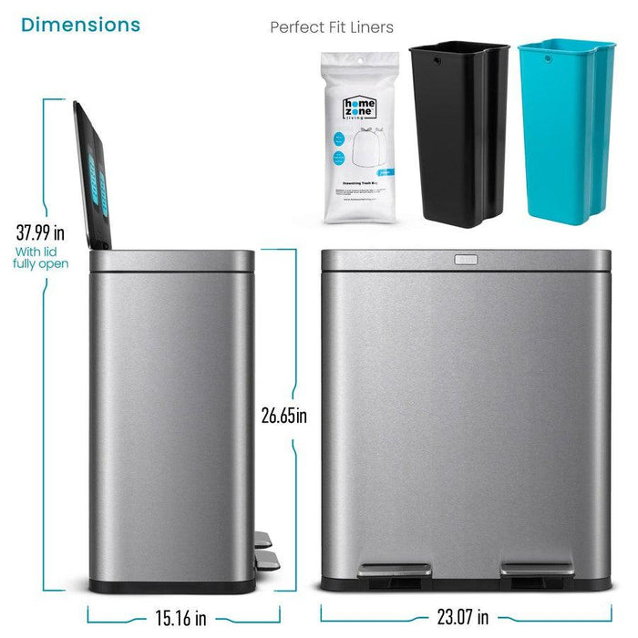 16 Gallon Dual Compartment Trash Can with CleanAura, 60 Liter Total Capacity - Home Zone Living