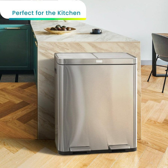 16 Gallon Dual Compartment Trash Can with CleanAura, 60 Liter Total Capacity - Home Zone Living