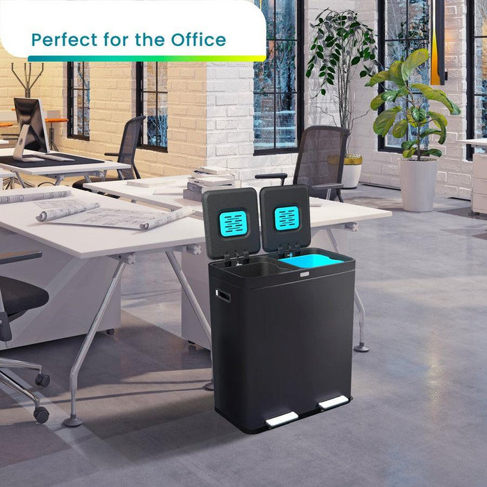 16 Gallon Dual Compartment Trash Can with CleanAura, 60 Liter Total Capacity - Home Zone Living