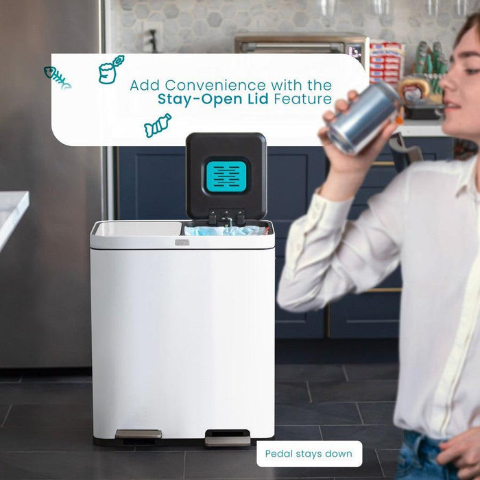 16 Gallon Dual Compartment Trash Can with CleanAura, 60 Liter Total Capacity - Home Zone Living