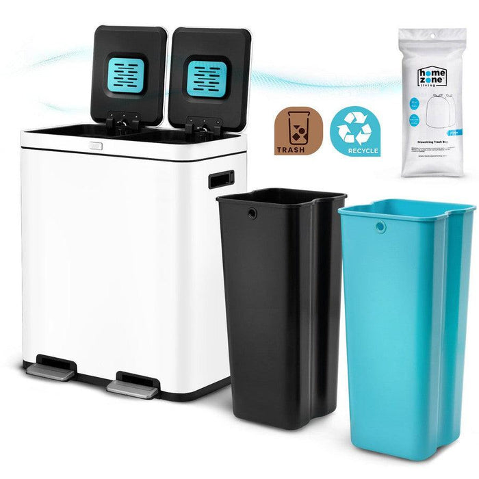 16 Gallon Dual Compartment Trash Can with CleanAura, 60 Liter Total Capacity - Home Zone Living