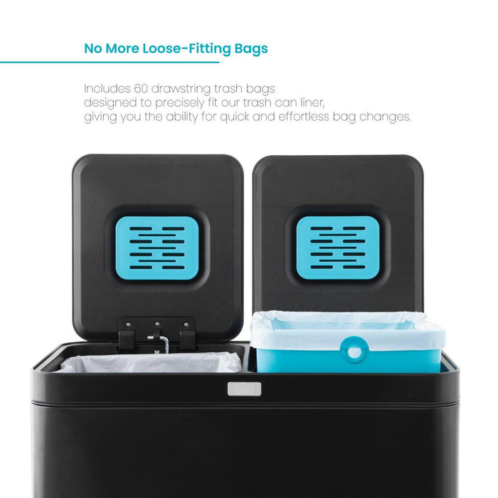 8 Gallon Kitchen Trash Bags with Drawstring Handles, Heavy Duty Custom Fit Design for 30 Liter Dual Recycling Liners, Code 30R, 60 Count - Home Zone Living