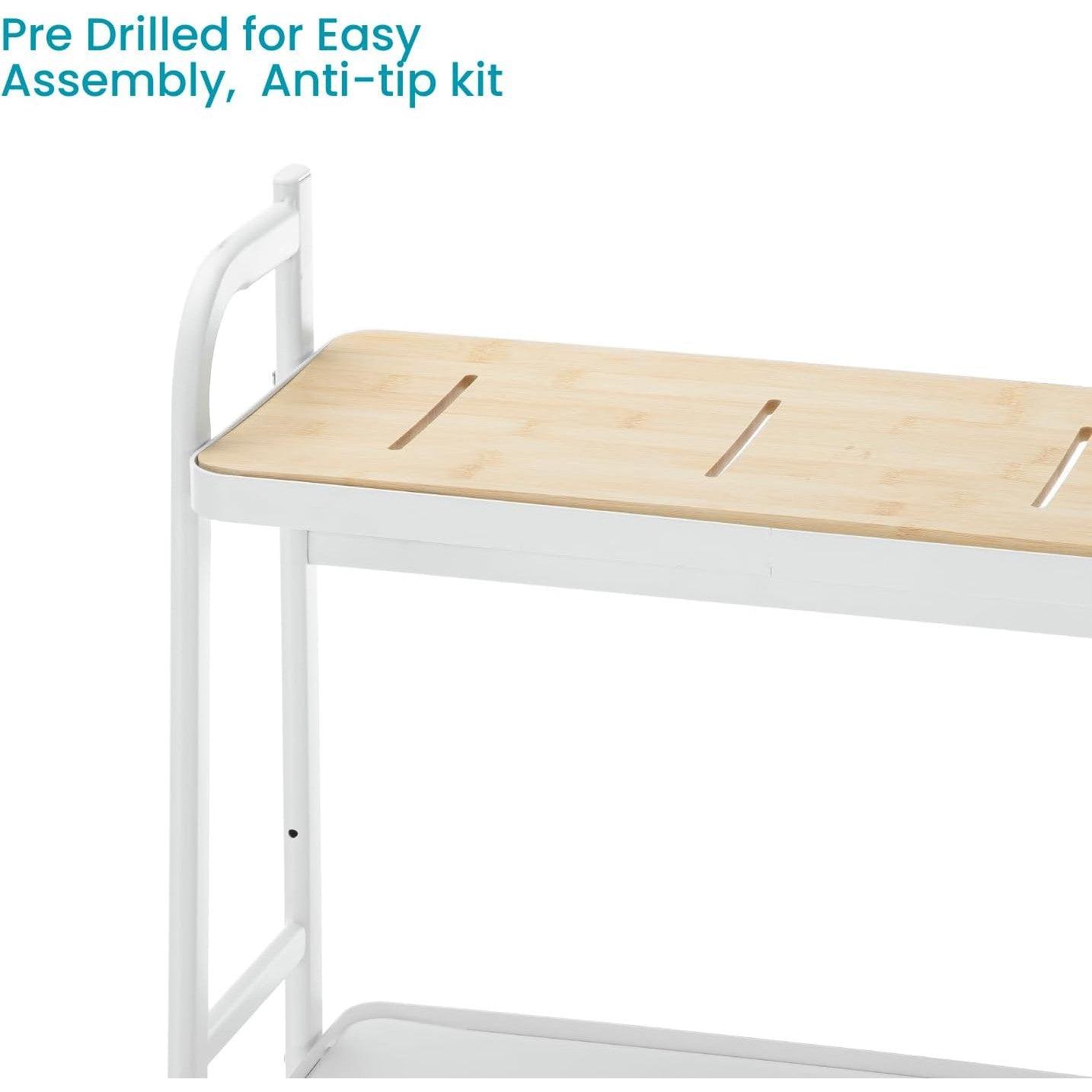 5 Tiers Storage Rack and Shelf, Bamboo Accent Shelf with Steel Frame