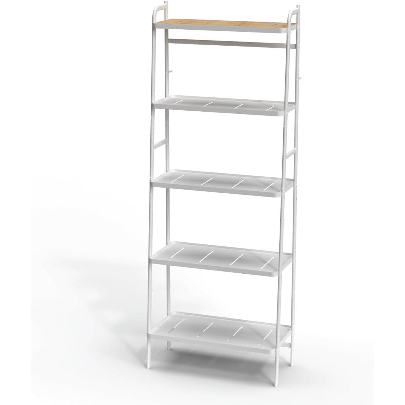 5 Tiers Storage Rack and Shelf, Bamboo Accent Shelf with Steel Frame
