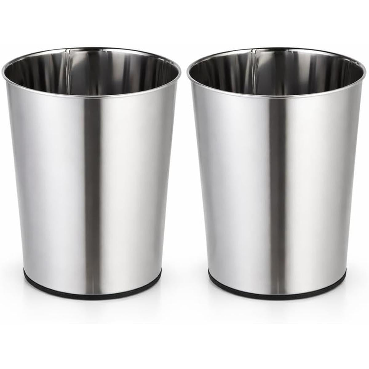 1.5 Gallon Round Open Top Stainless Steel Wastebasket - 2PK