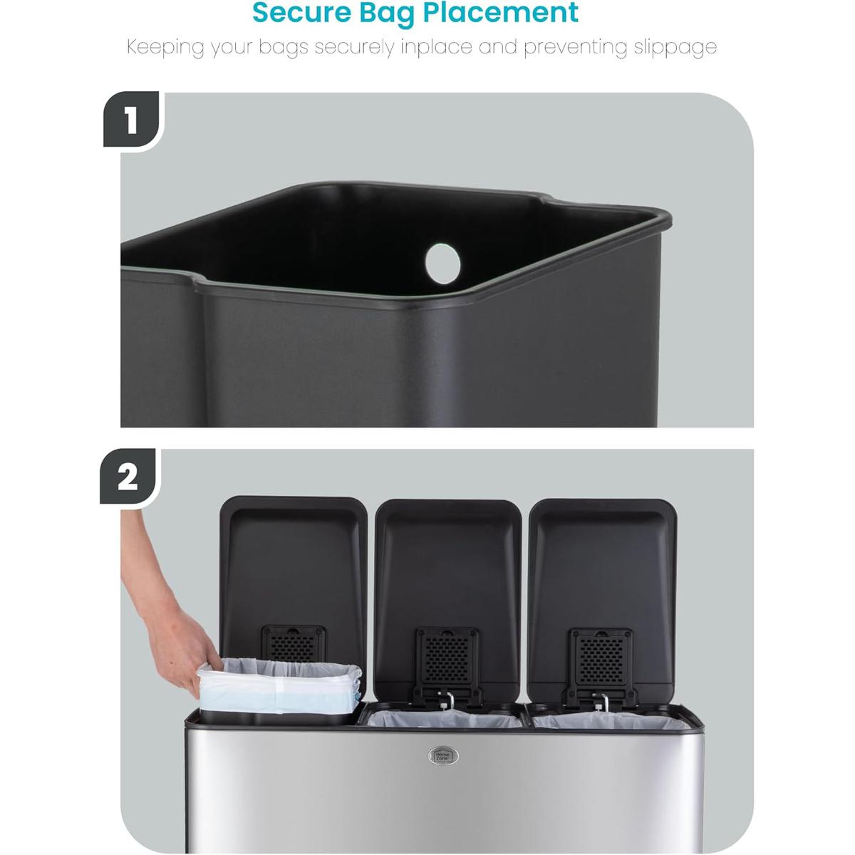 24 Gallon Large Trash Can with 3 Compartments – Stainless Steel