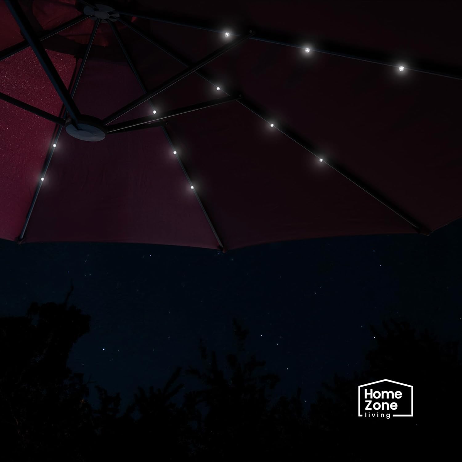 burgundy patio umbrella with lights Home Zone KUS0090U 15x9 ft Double Head Patio Umbrella w/ Base & LED Lights