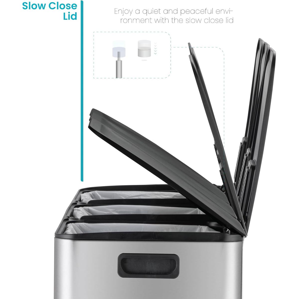 24 Gallon Large Trash Can with 3 Compartments – Stainless Steel