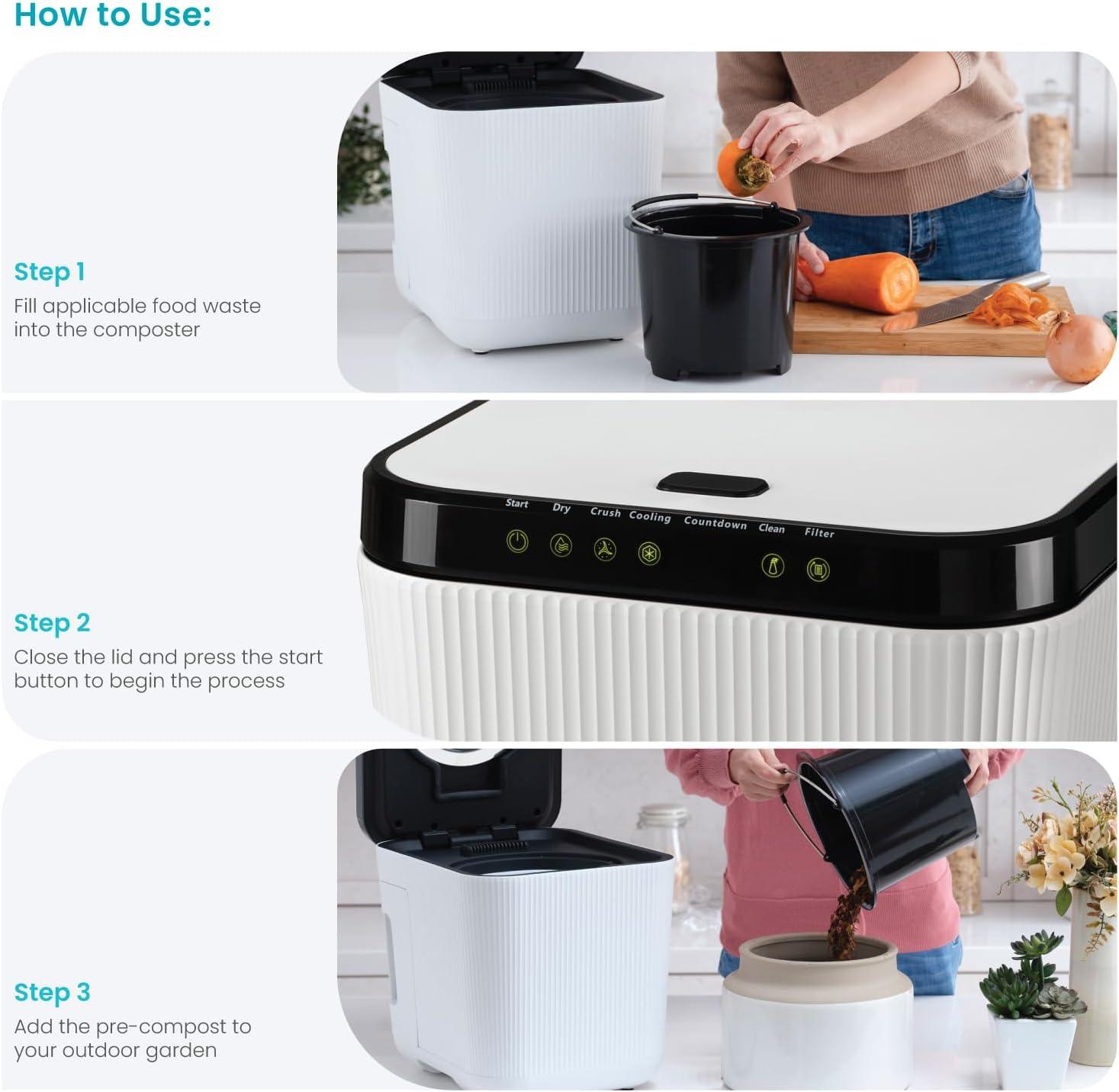 Electric Composter for Kitchen with Auto-Cleaning Cycle, Large Capacity 3 Liters Size