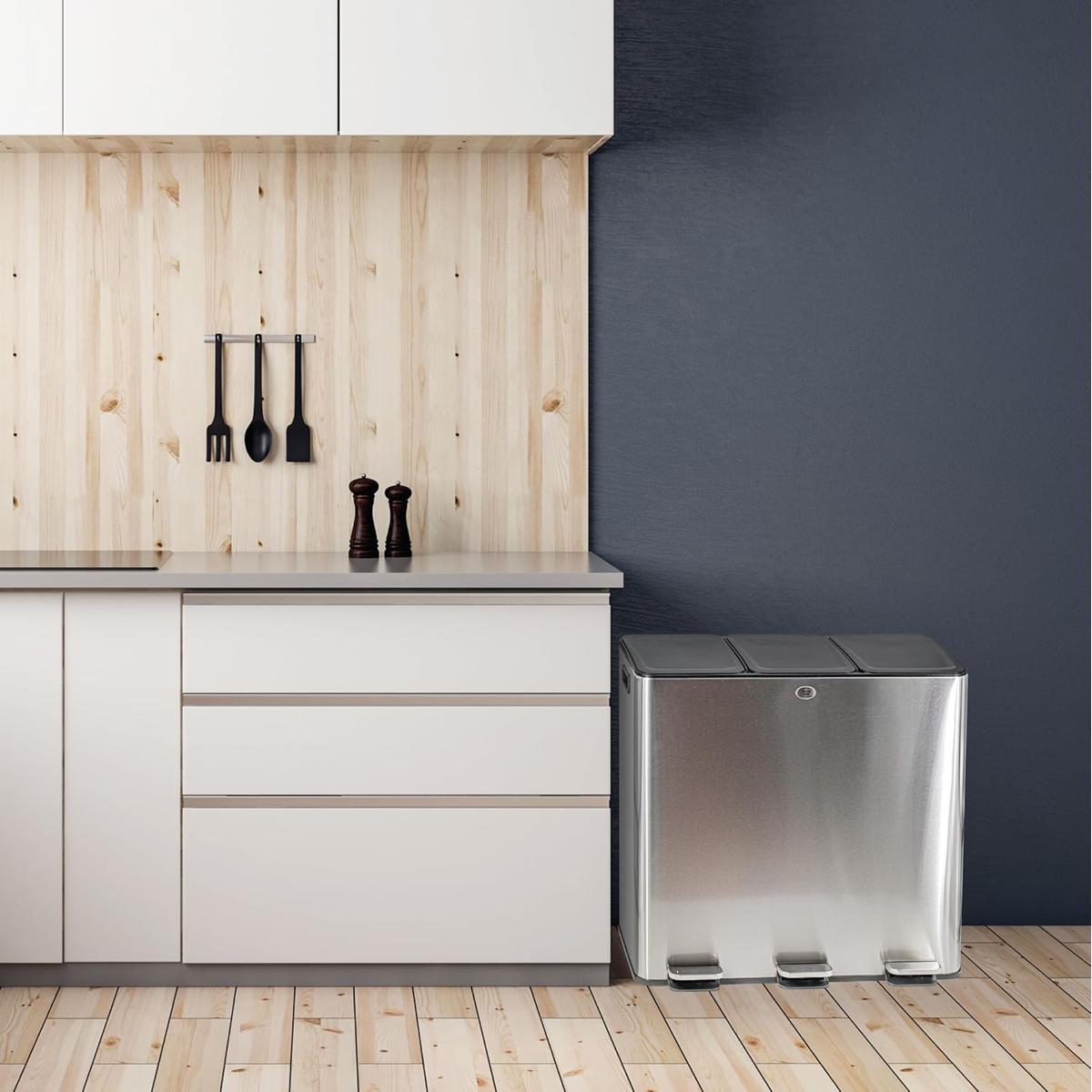 24 Gallon Large Trash Can with 3 Compartments – Stainless Steel