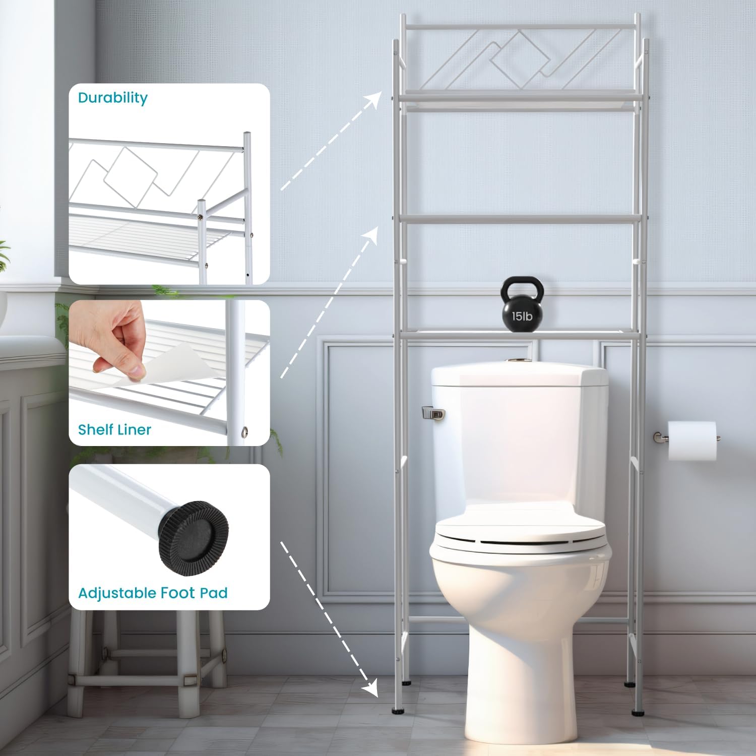 3 Tiers Over The Toilet Tall Storage Organizer