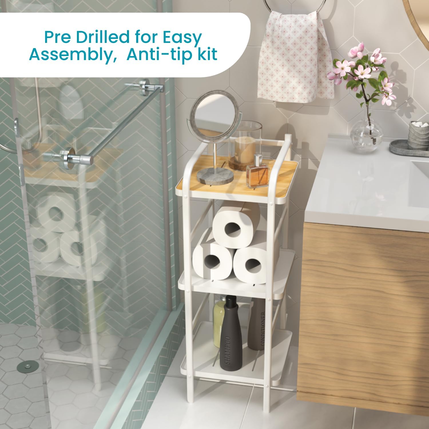 3 Tiers Storage Racks and Shelving, Bamboo Accent with Steel Frame