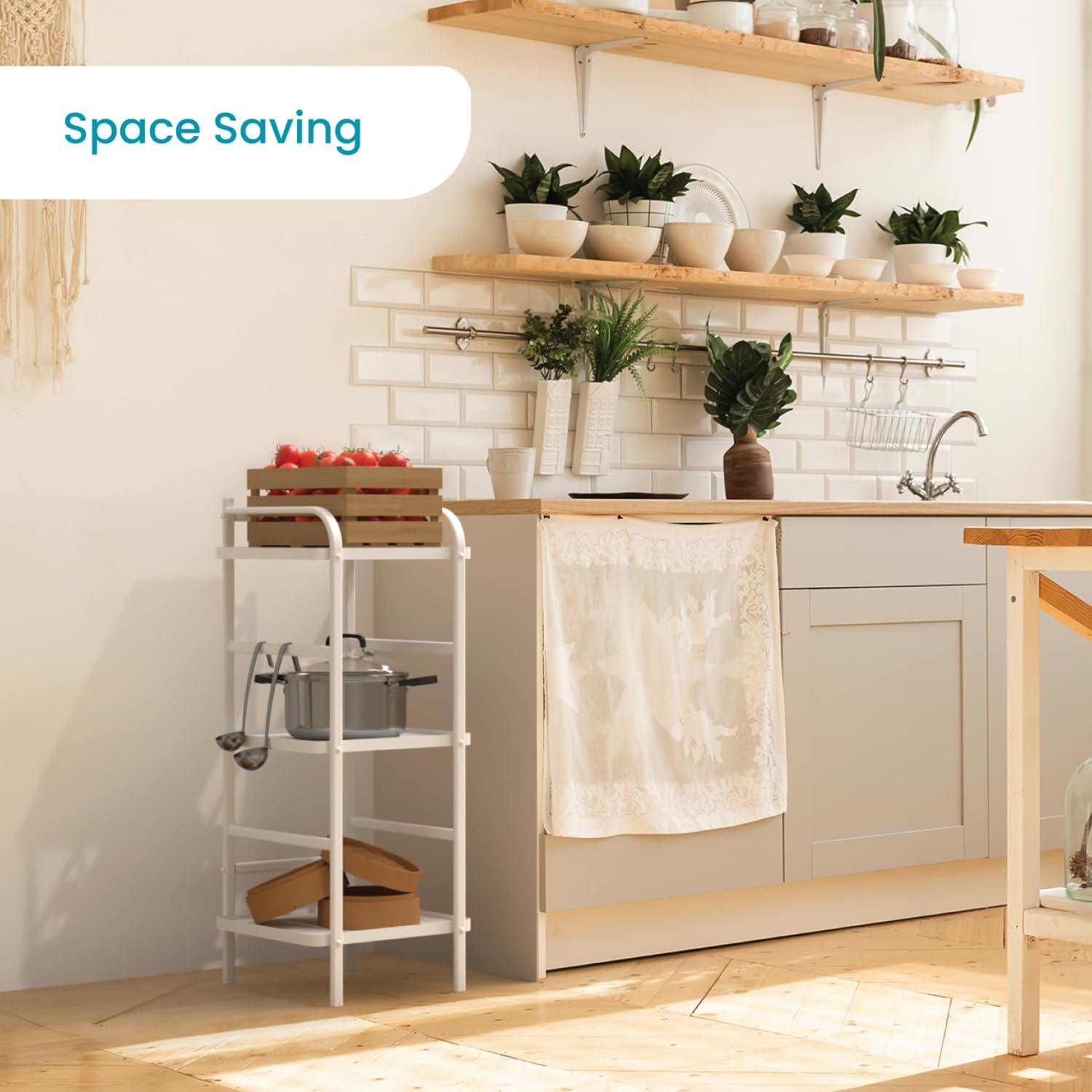 3 Tiers Storage Racks and Shelving, Bamboo Accent with Steel Frame