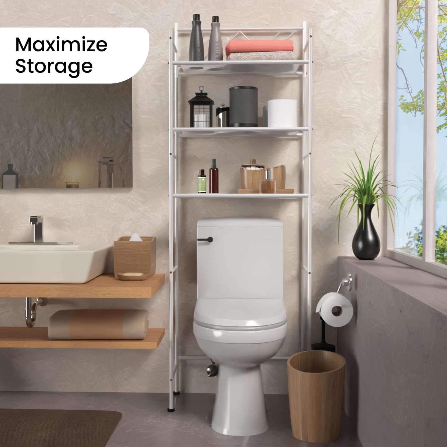 3 Tiers Over The Toilet Tall Storage Organizer
