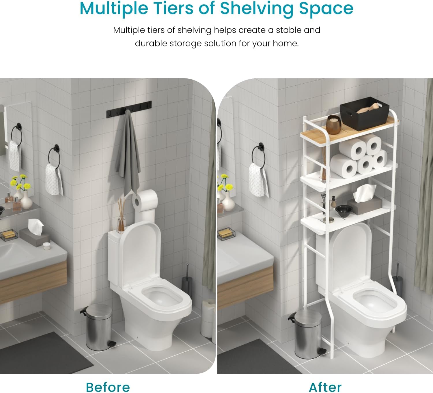 3 Tiers Over The Toilet Tall Storage Racks and Shelving