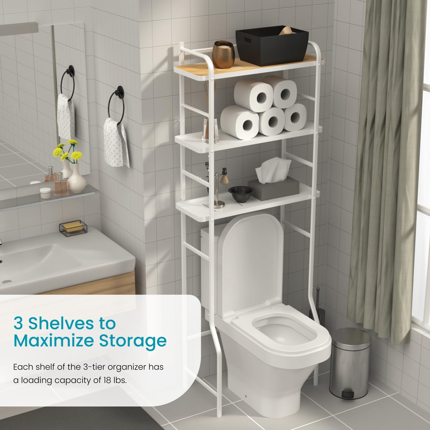 3 Tiers Over The Toilet Tall Storage Racks and Shelving