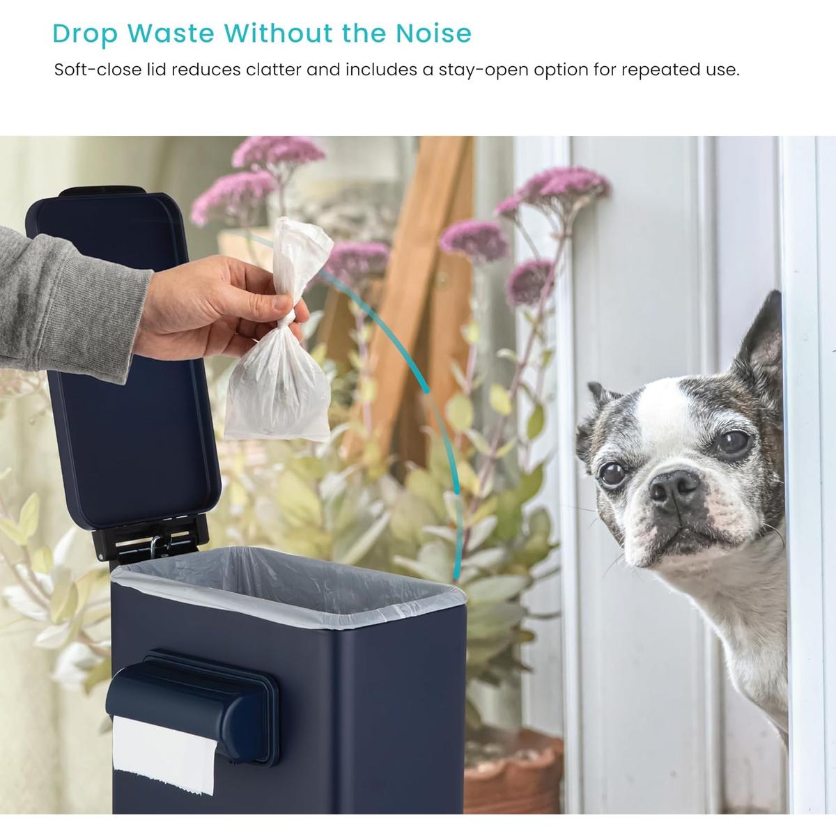 3 Gallon Slim Rectangular Dog Waste Trash Can with Bag Holder