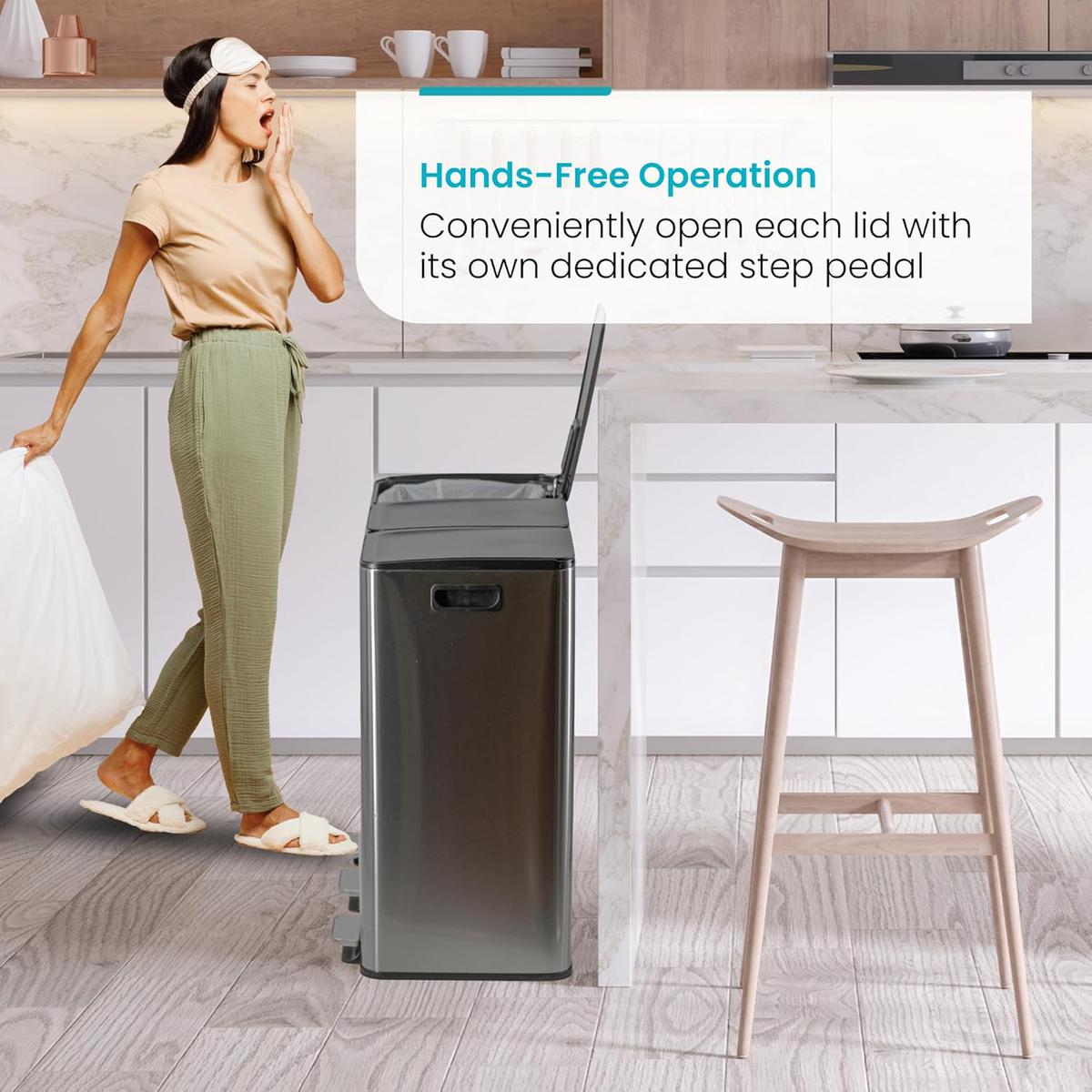 24 Gallon Large Trash Can with 3 Compartments – Stainless Steel