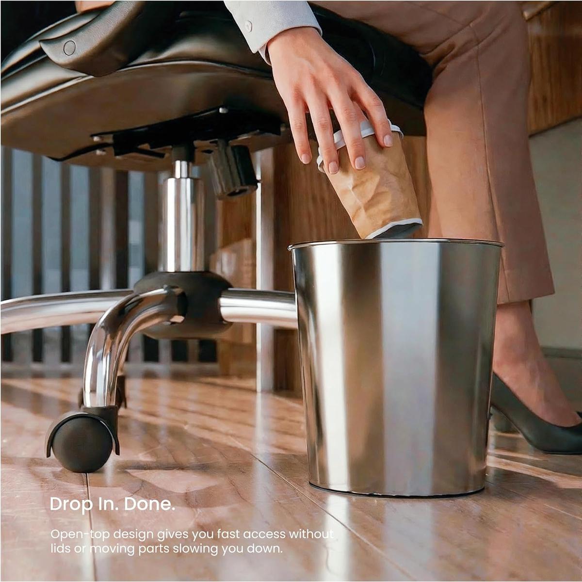 1.5 Gallon Round Open Top Stainless Steel Wastebasket - 2PK