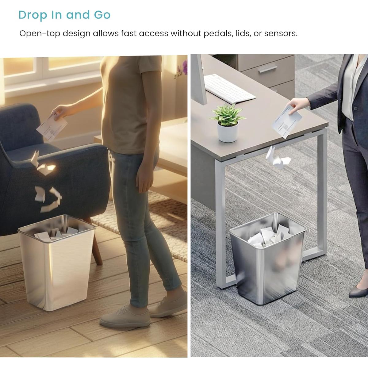 3 Gallon Stainless Steel Open Top Wastebasket - 2PK