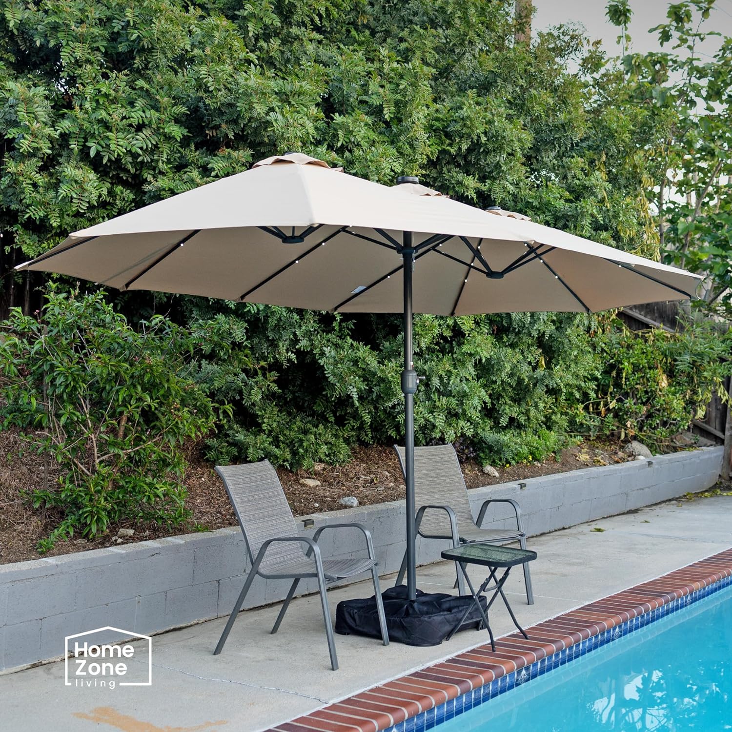 15x9 Ft Double Head UV Resistant & Waterproof Patio Umbrella with Base