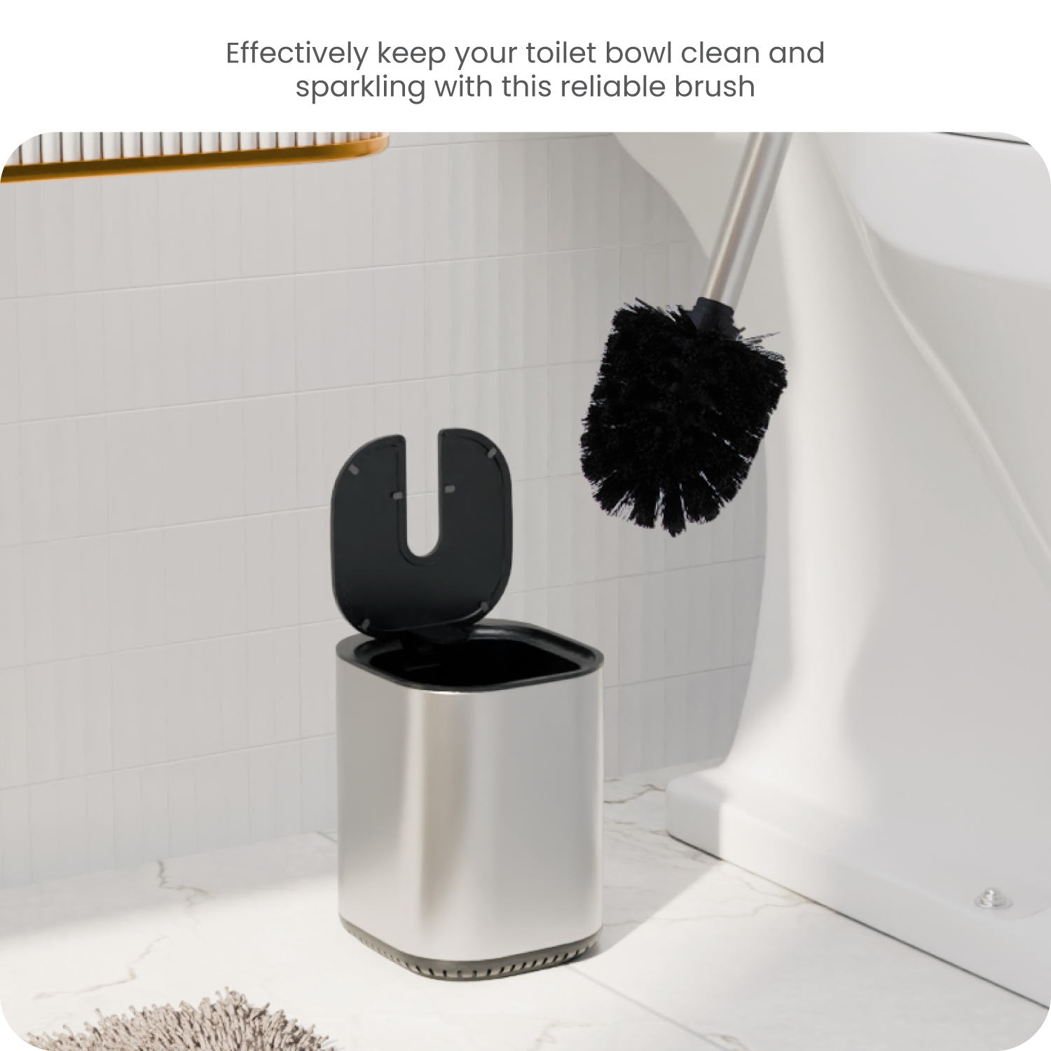 Toilet Brush with Automatic Lid and Stainless Steel Handle