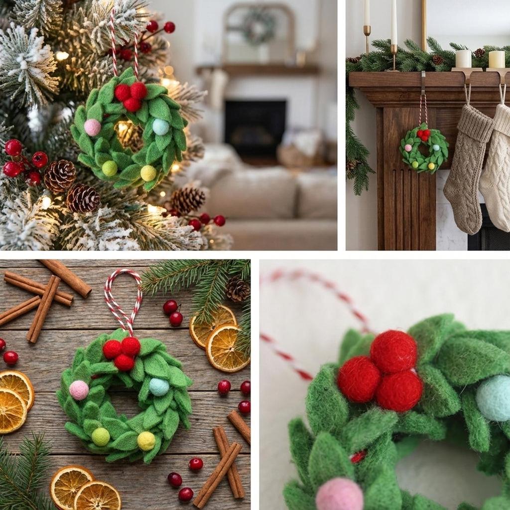 Small Felt Wreath Christmas Tree Ornament