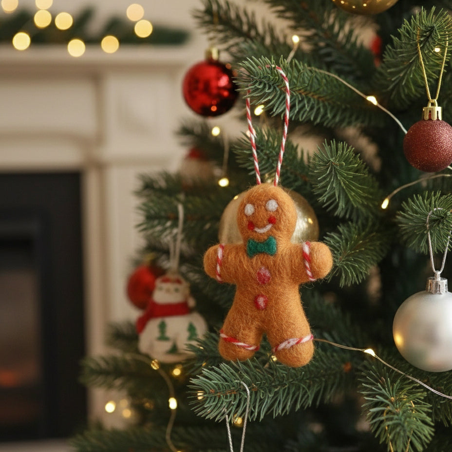 Felted Wool Gingerbread Man Christmas Ornament