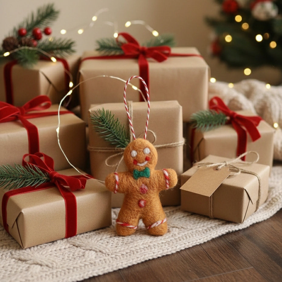 Felted Wool Gingerbread Man Christmas Ornament