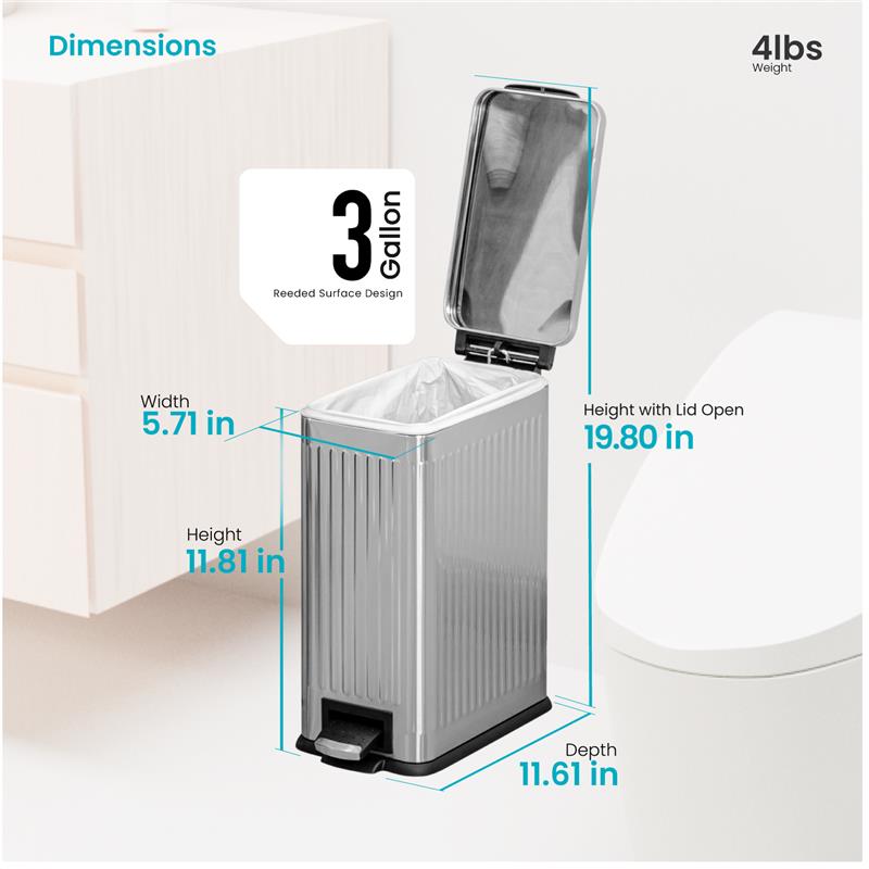 3 Gallon Small Trash Can – Stainless Steel