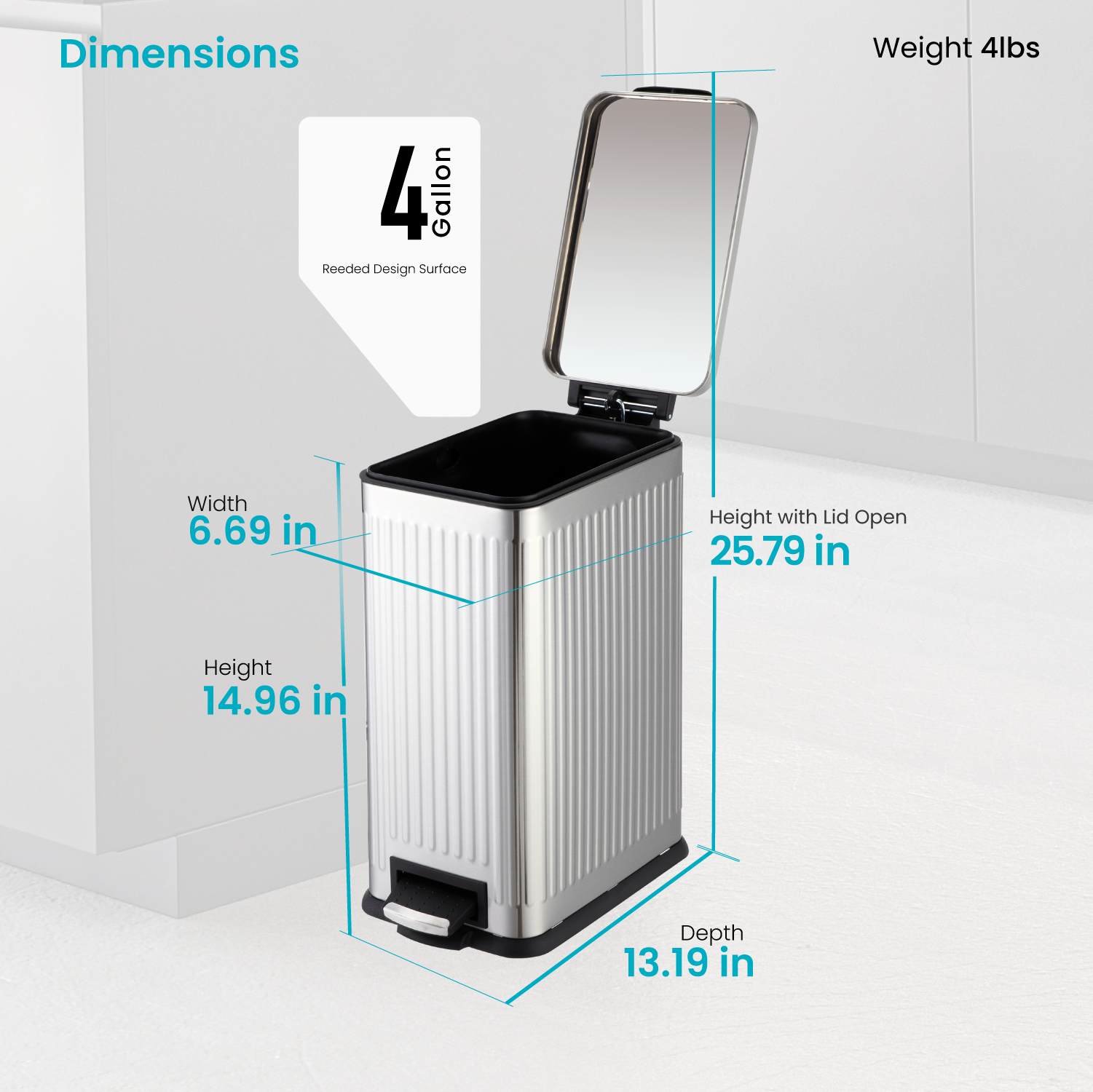 4 Gallon Kitchen Trash Can – Stainless Steel