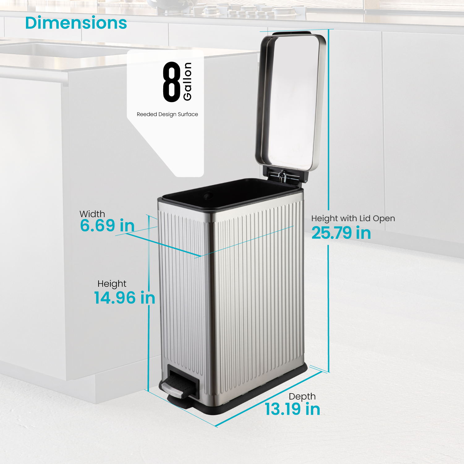 8 Gallon Kitchen Trash Can – Stainless Steel