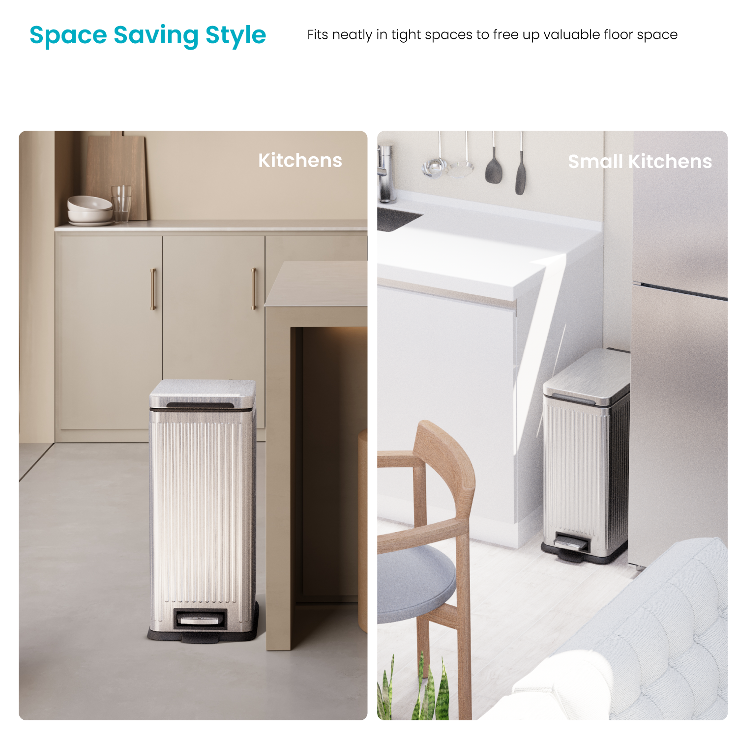 8 Gallon Reeded Stainless Steel Kitchen Trash Can