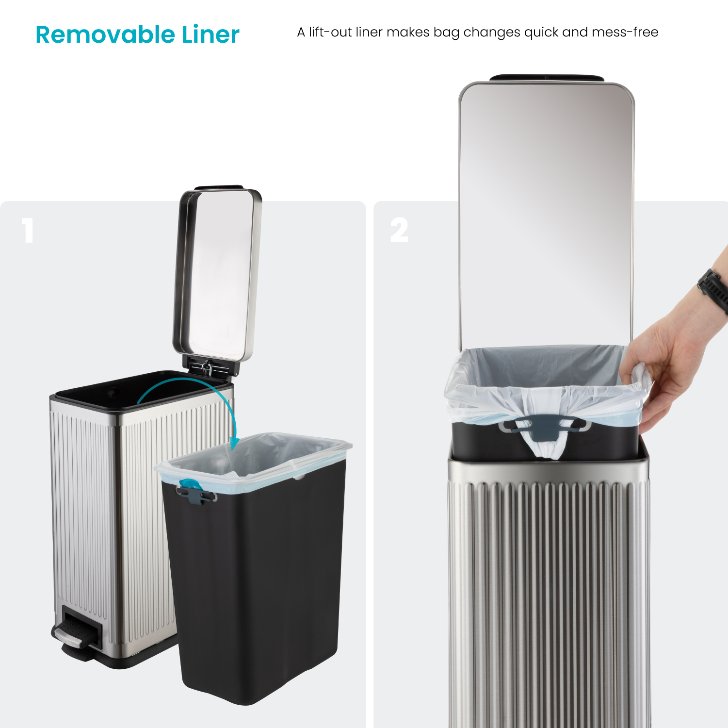 8 Gallon Reeded Stainless Steel Kitchen Trash Can