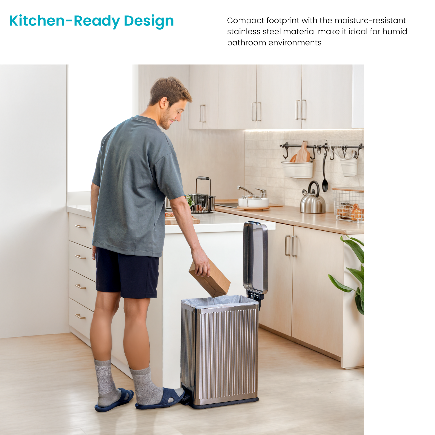 8 Gallon Reeded Stainless Steel Kitchen Trash Can