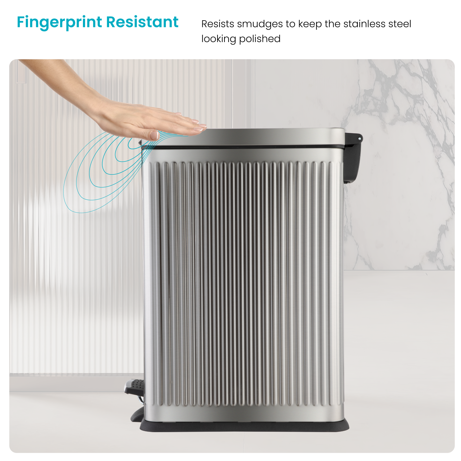 8 Gallon Reeded Stainless Steel Kitchen Trash Can