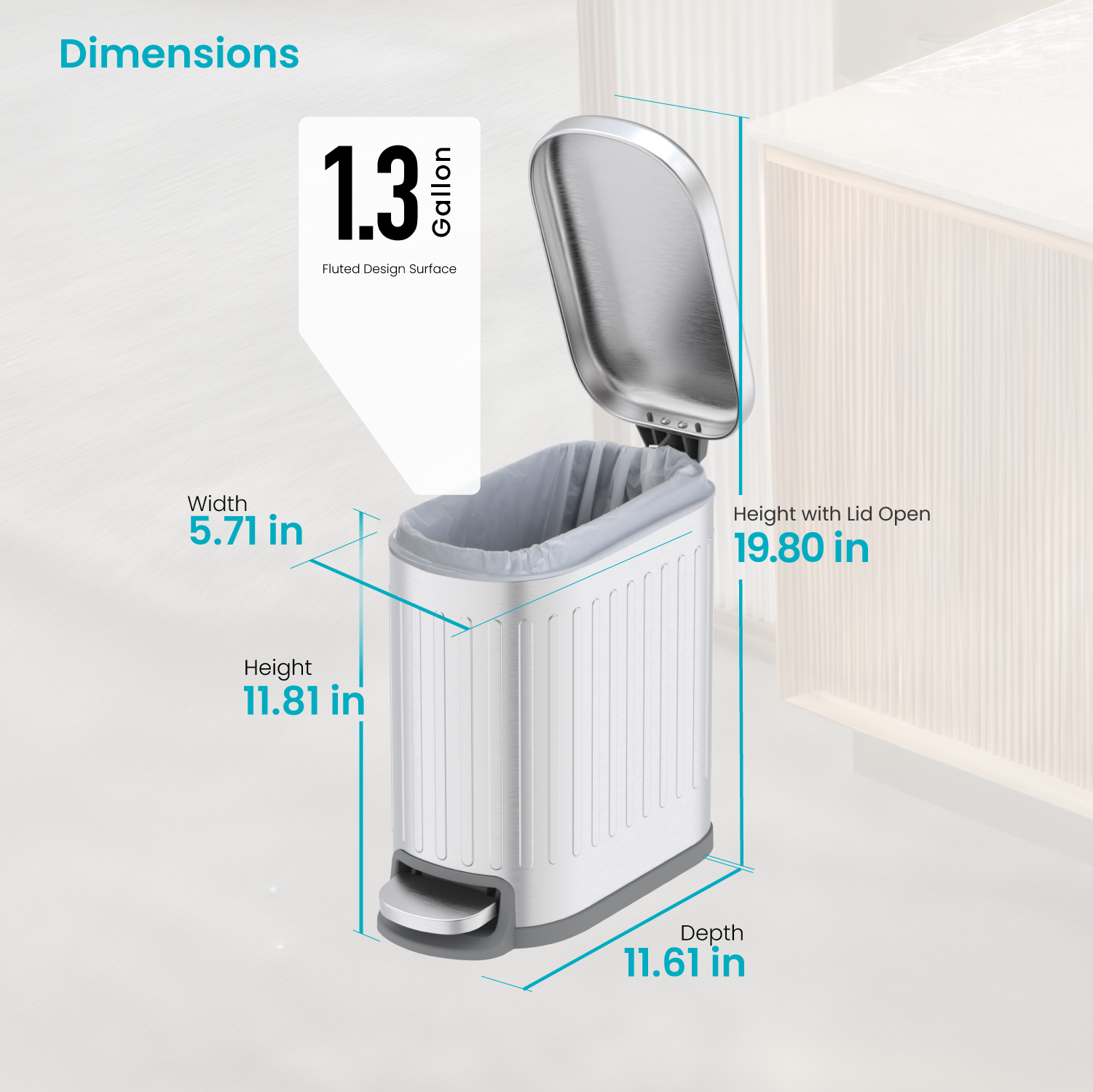 1.3 Gallon Small Trash Can – Stainless Steel