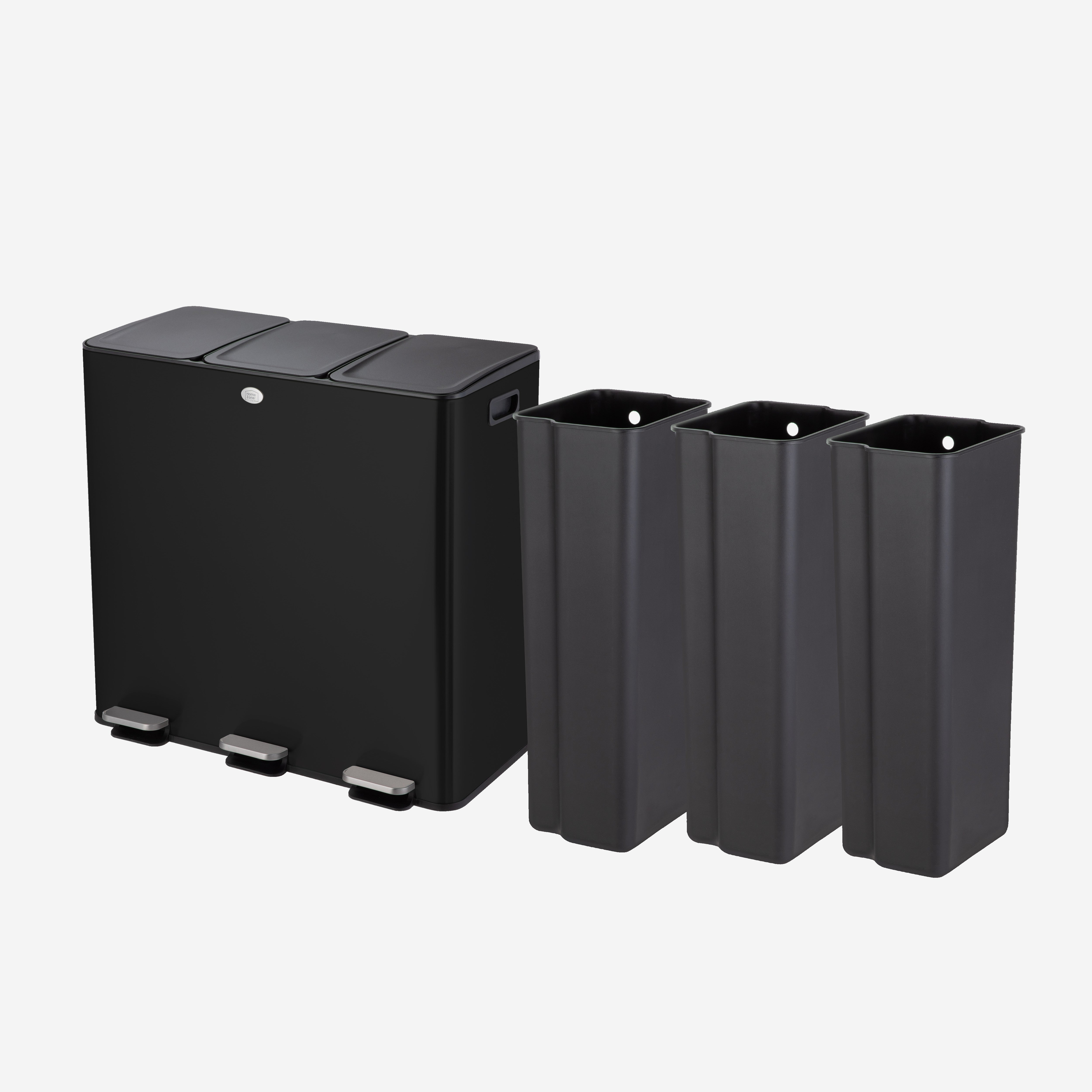 24 Gallon Large Trash Can with 3 Compartments – Stainless Steel