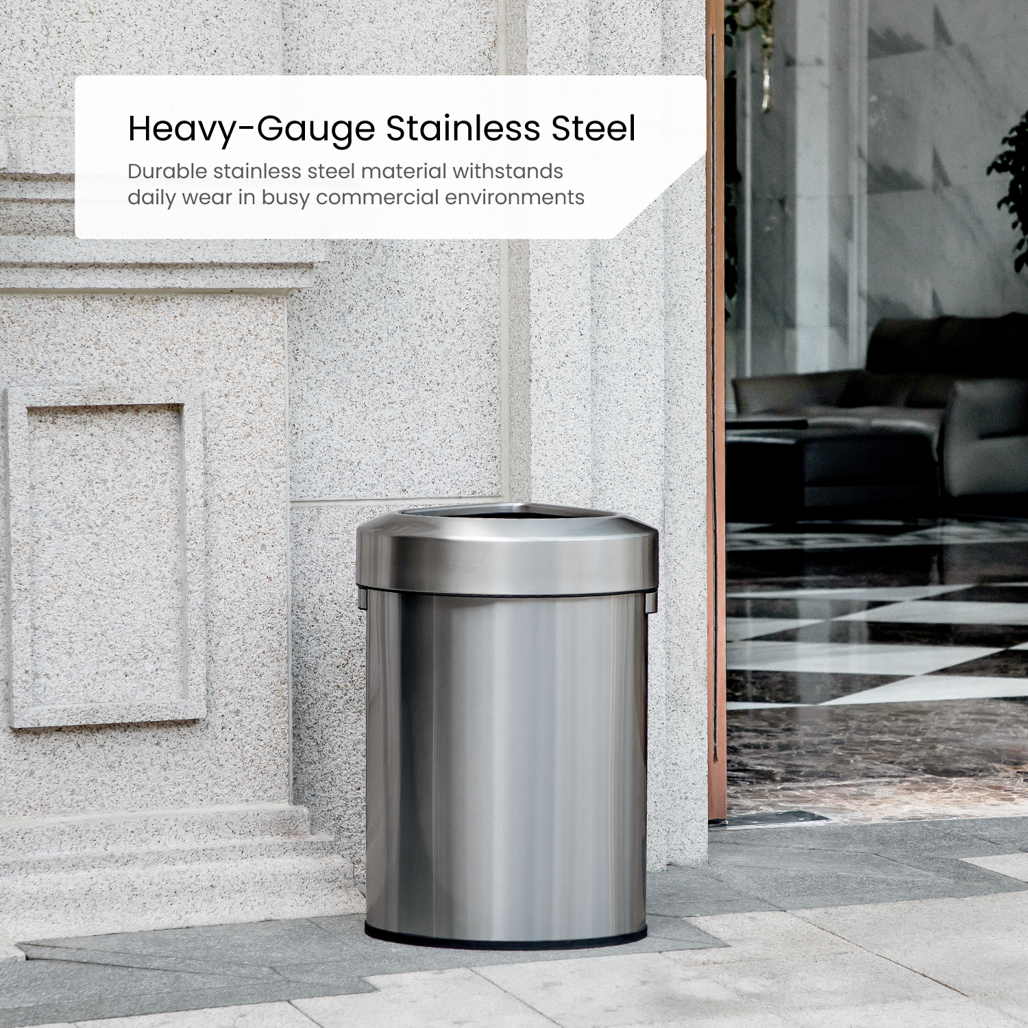 16 Gallon Corner Open Top Trash Can – Stainless Steel